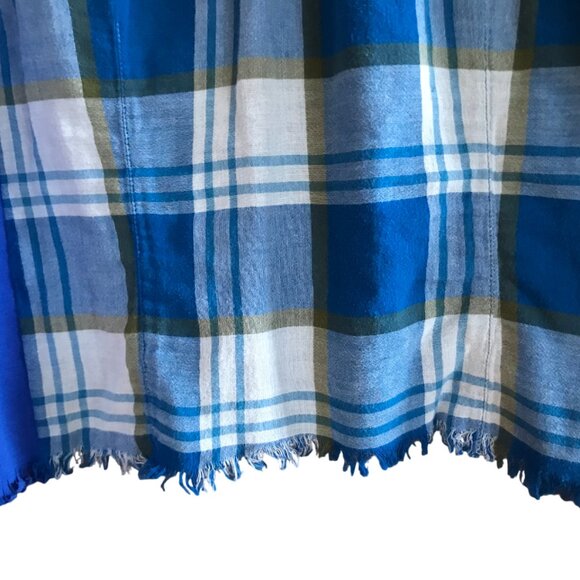 Cropped Plaid Shirt, Size S-M: Blue Sweatshirt Jacket, Upcycled Grunge Style - Picture 8 of 10